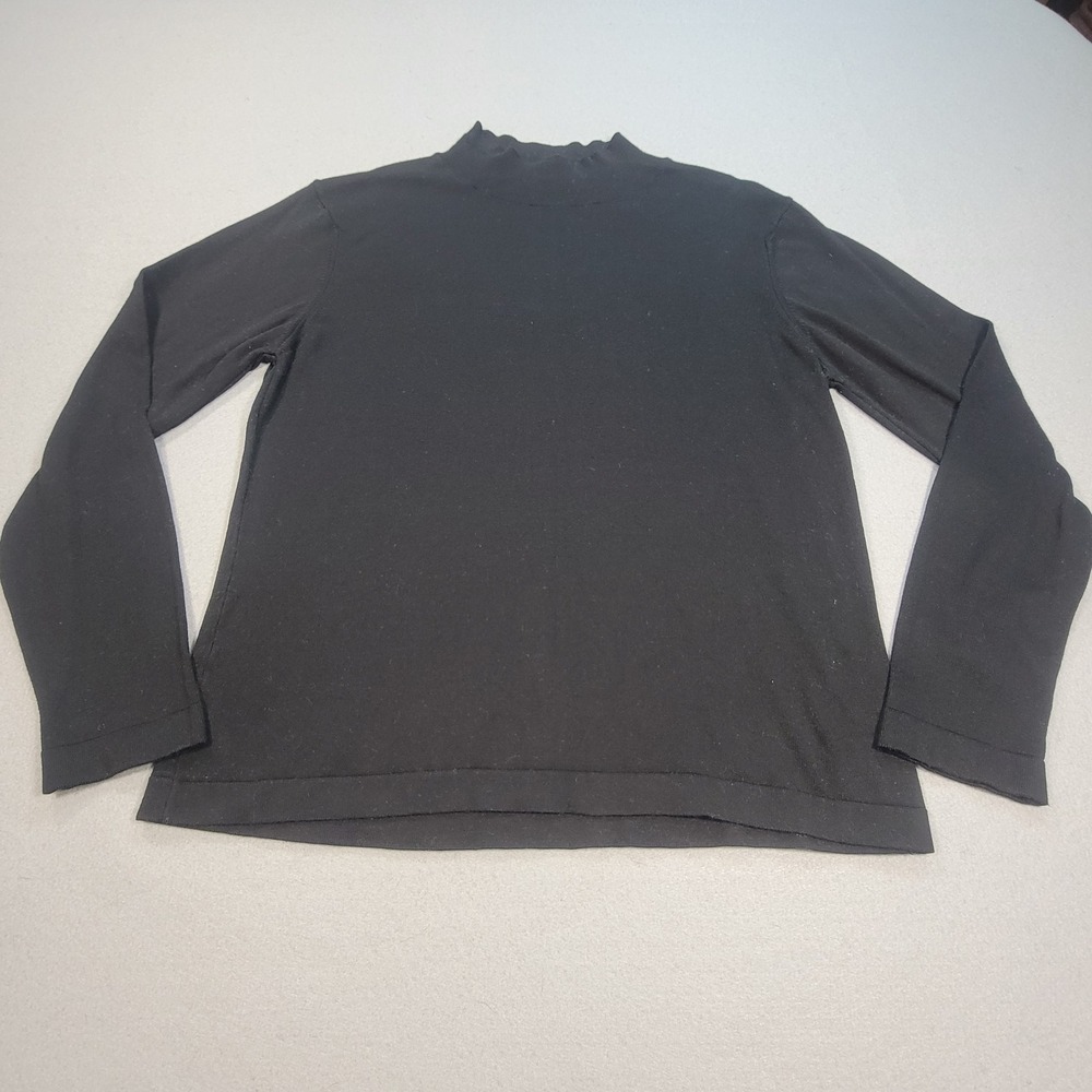 Talbots‎ Petites Mock Neck Knit Top Black Long Sleeve Womens PM Minimalist Y2K